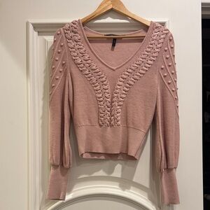 BCBGMaxAzria Pink Textured V-Neck Sweater